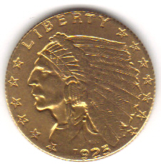 2.5 dollars 1925 - Philatelie - pièce en or des Etats Unis
