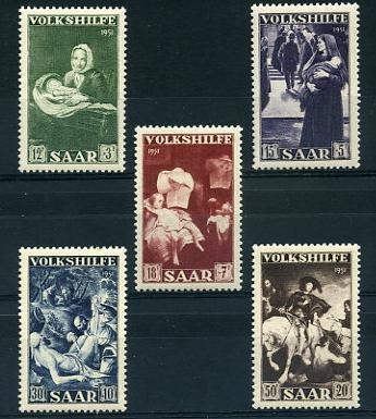 296-300 - Philatélie 50 - timbres de Sarre N° Yvert et Tellier 296 à 300