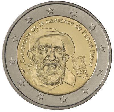 2 € Abbé Pierre - Philatélie - pièce commémorative 2 € France 2012 Abbé PIERRE - Monnaie de Paris