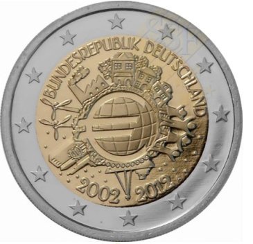2 € Allemagne 2012 - Philatélie - pièce de monnaies commémorative 2 € 10 ans de l'euro