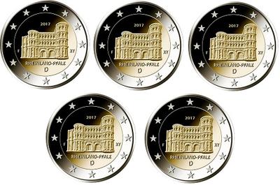 2 € Allemagne 2017 x 5 - Philatelie - série de pièces de 2 € commémoratives dAllemagne