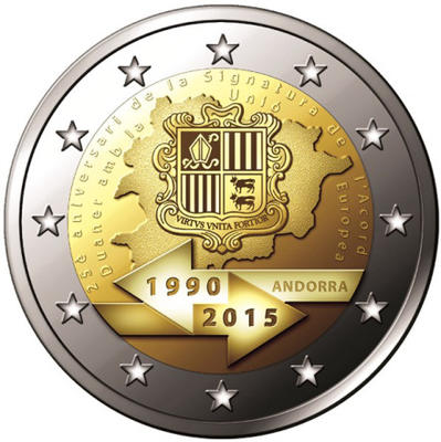 2 € Andorre 2015 accord douanier - Philatelie - pièce commémorative Andorre 2015
