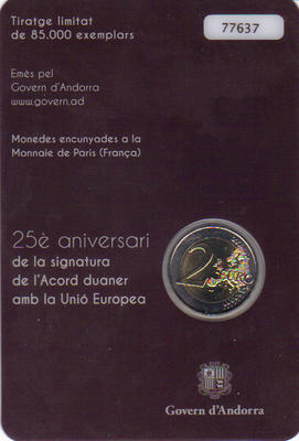2 € Andorre 2015 accord douanier - 3 - Philatelie - pièce commémorative Andorre 2015