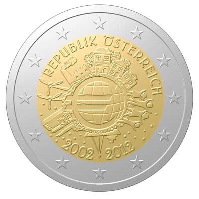 2 € Autriche 2012 - Philatélie - pièce de monnaie commémorative 2 € 10 ans de l'euro