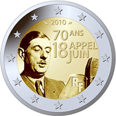 2 € France 2010 - Philatélie 50 - pièce de monnaie euros de France - Appel du 18 juin DE GAULLE