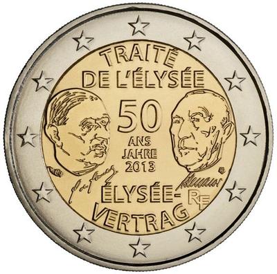 2 € France 2013 - Philatelie - pièce de monnaie euro - traité de l'Elysée