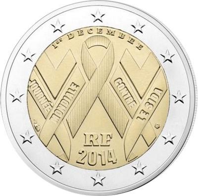 2 € France 2014 SIDA - Philatelie - pièce commémorative 2 € France - SIDA - Monnaie de Paris
