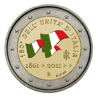 2 € Itlaie 2011 colorée - Philatélie 50 - pièce de monnaie euros d'Italie - pièces de collection