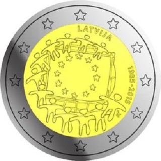 2 € Lettonie 2015 Drapeau - Philatelie - pièce commémorative 2 € Lettonie 2015 - Drapeau Européen