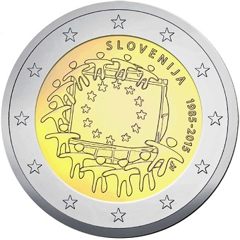 2 € Slovénie 2015 drapeau - Philatelie - pièce 2 € commémorative Slovénie 2015 - anniversaire du drapeau européen