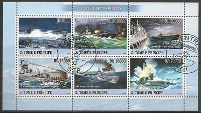 2GSTTOME2008SOUSMARINS - Philatelie - Série de 6 timbres de Saint Tomé et Principe sur la seconde guerre mondiale - Timbres de guerre