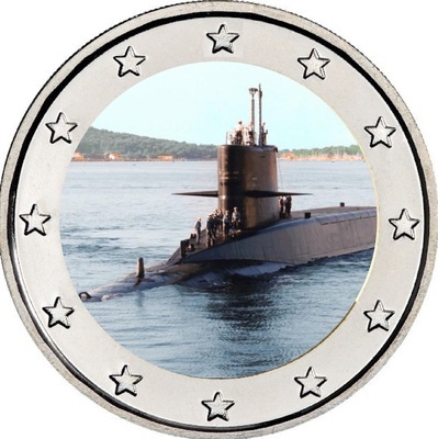 2€REDOUTABLE, Philatélie 50, Pièce colorisée 2€ Le Redoutable