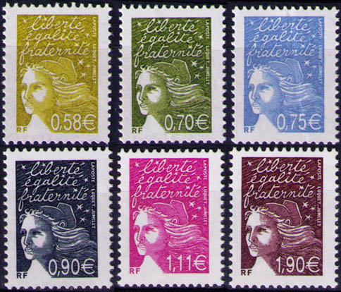 3570-3575 - Philatélie 50 - timbres de France neufs sans charnière - timbre de collection Yvert et Tellier - Marianne du 14 juillet -  2003