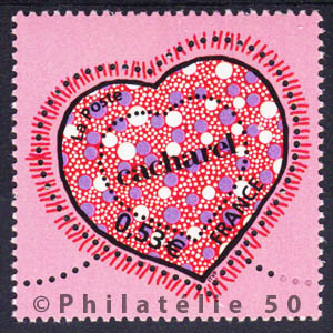 3747 - Philatélie 50 - timbre de France neuf sans charnière - timbre de collection Yvert et Tellier - Saint-Valentin, coeurs du couturier Cacharel - 2005