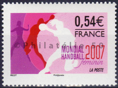 4118 - Philatélie 50 timbre de France neuf sans charnière timbre de collection Yvert et Tellier Sport XVIIIème championnat du monde de handball féminin 2007