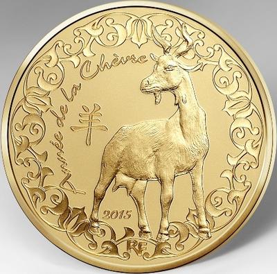 50 € or chèvre - Philatelie - pièce de monnaie Monnaie de Paris - calendrier chinois - année de la chèvre