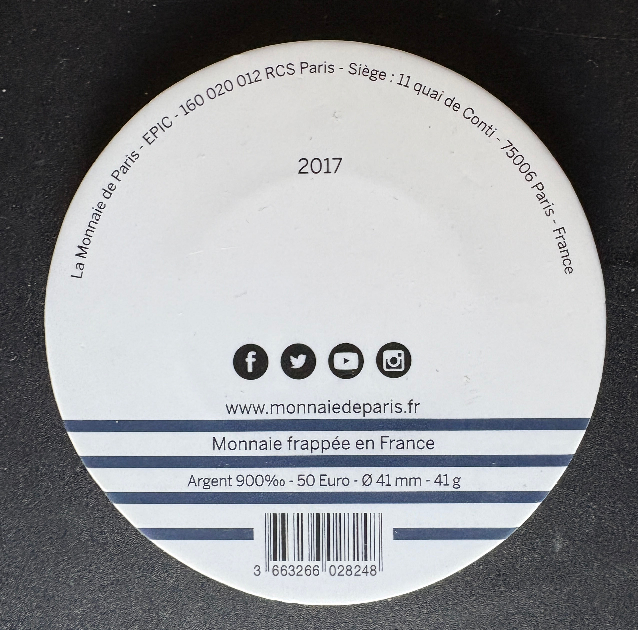 50€JPG- Philatélie 50 - Pièce de 50€ Argent Jean Paul Gaultier - 2017 - dos
