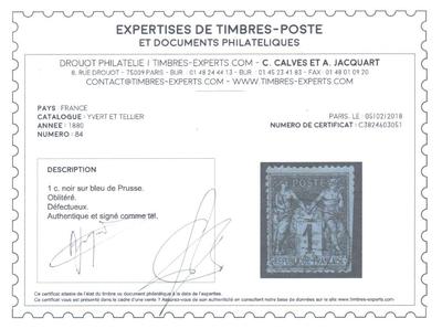 84 certificat - Philatelie - certificat Calves pour timbre de France Classique