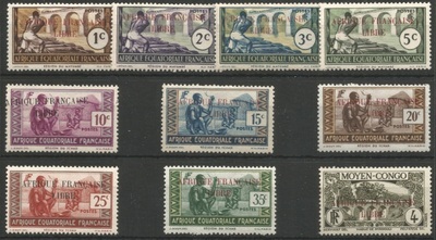 AEF92/101** - Philatélie 50 - Timbres d'AEF N°92 à 101 - série complète de 10 timbres
