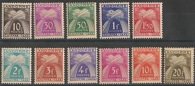 ANDTAXE21-31 - Philatélie - Timbre d'Andorre Taxe N° Yvert et Tellier 21 à 31 - Timbres de collection