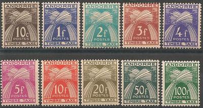 ANDTAXE32-41 - Philatélie - Timbre d'Andorre Taxe N° Yvert et Tellier 32 à 41 - Timbres de collection