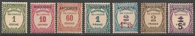 ANDTAXE9-15 - Philatélie - Timbre d'Andorre Taxe N° Yvert et Tellier 9 à 15 - Timbres de collection