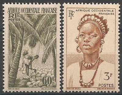 AOF43-44 - Philatélie - Timbres d'Afrique Occidentale Française N° Yvert et Tellier 43 à 44 - Timbres de colonies françaises - Timbres de collection