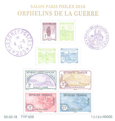 Bloc Orphelins - Philatelie - bloc de timbres de France Orphelins de la Guerre - salon Paris Philex 2018