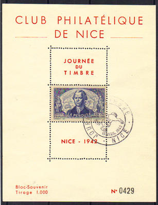 Bloc souvenir club de Nice 1942 - Philatelie - timbre de France de collection