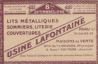 Carnet194C1 - Philatélie - Timbre de France n° YT 194C1 carnet d'usage courant - Timbres de collection