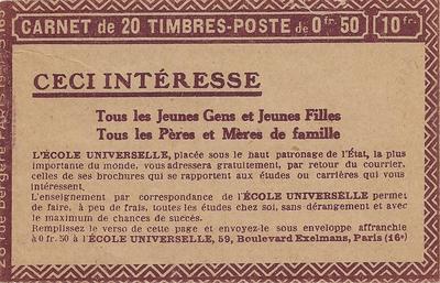 Carnet257C5 - Philatelie - Timbre de France n YT 257C5 carnet d'usage courant - Timbres de collection