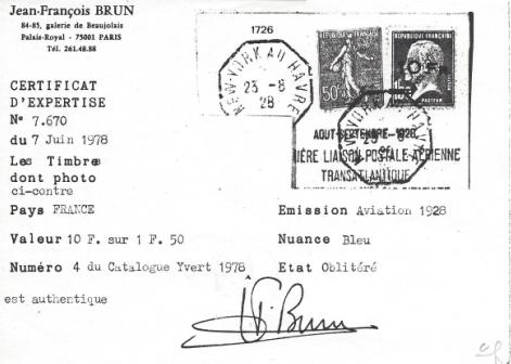 Certificat PA 4 - timbre de France Poste Aérienne