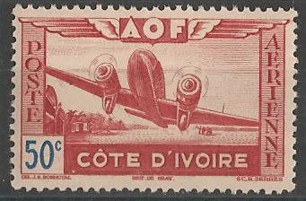 COTIPA10 - Philatélie - Timbre Poste Aérienne de Côte d'Ivoire N° Yvert et Tellier 10 - Timbres de colonies françaises - Timbres de collection