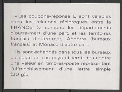 CouponRéponseFrance - Philatelie - Coupon réponse spéciment sans valeur pour cours d'instruction Poste - Timbres de collection