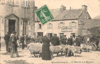 CPA28052015-3 - Beaumont-Hague - Le Marché aux Moutons - Philatélie - Carte postale ancienne de Beaumont Hague - Cartophilie - Cartes postales de collection