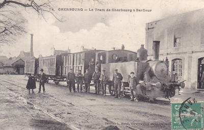 CPA50CHER0102182 - Philatelie - Carte postale ancienne le tram de Cherbourg à Barfleur - Cartes postales anciennes