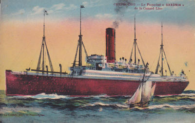 CPA50CHPAQ2710171 - Philatelie - Carte postale ancienne du Paquebot Saxonia de la Cunard Line à Cherbourg - Cartes postales anciennes de collection