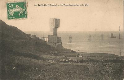 CPA50DIE471333 - Philatélie - Carte postale Diélette la tour d'extraction et le warf - Cartophilie - Cartes postales de collection