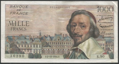 F42/9/SUP/36290 - Philatélie 50 - Billet 1000 francs RICHELIEU 2/12/1954 SUP