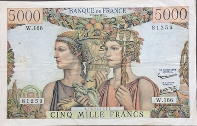 F48/15/81259W166 - Philatelie 50 - Billet de 5000 Francs Terre et Mer 1957