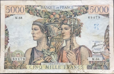 F48/5/69479M68 - Philatelie 50 - Billet de 5000 Francs Terre et Mer 1951