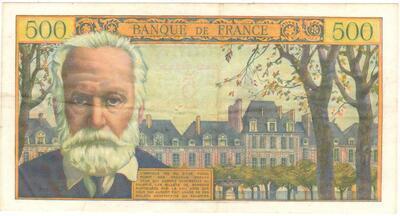 F52/02/48757, Philatélie 50, Billet de Banque de France 5 Victor Hugo 5 Nouveaux francs sur 500 Francs, 12/02/1959