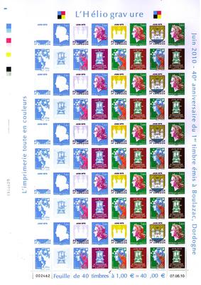 Philatélie 50 - série de 4 feuilles Marianne salon du timbre 2010 - 40ème anniversaire imprimerie - 1