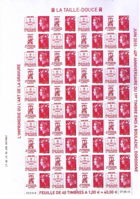 Philatélie 50 - série de 4 feuilles Marianne salon du timbre 2010 - 40ème anniversaire imprimerie - 2
