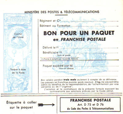 FM15 - Philatelie - bon paquet franchise postale militaire
