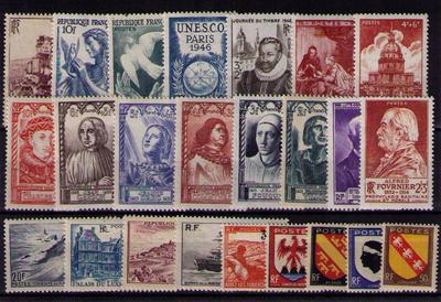 FRC1946 - Philatélie 50 - année complète de timbres de France 1946 - timbres de France de collection