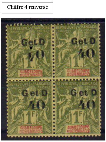 Guadeloupe 48 x 4 - 2 - Philatelie - timbre de Guadeloupe avec variété