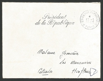 LettrePrésidence17/01/1963 - Philatelie 50 - Enveloppe Présidence de la République 17/01/1963