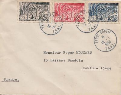 LETTRETAAFterreadélie - Philatélie - Lettre des TAAF avec timbres N°YT 8 à 10 terre adélie - Timbres sur lettre