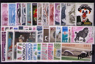 MON1975- Philatélie 50 - année complète de timbres de Monaco - timbres de collection